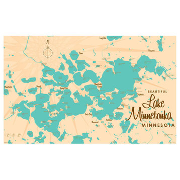 Lakebound Lake Minnetonka Minnesota Map Art Print, 12"x18"