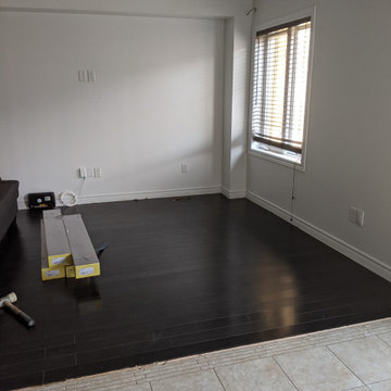 Laminate Installation Over Tile to Extend Our Customers Livingroom