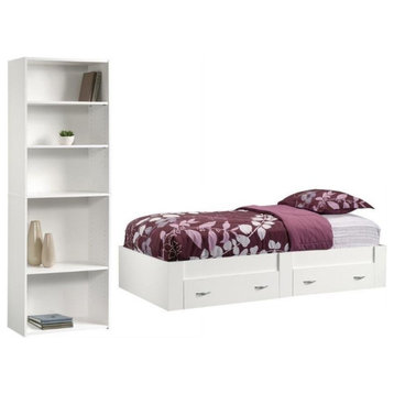 Home Square 2 Piece Furniture Set with Bookcase and Twin Platform Bed in White