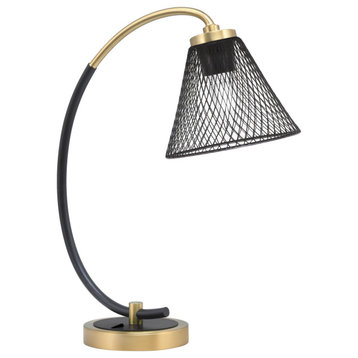 1-Light Desk Lamp, Matte Black/New Age Brass, 7" Cone Mesh Metal Shade