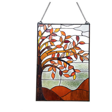 Chloe Lighting Autumnal Floral-Style Stained Glass Window Panel 24" Tall