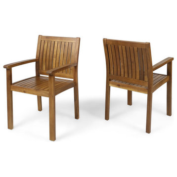 GDF Studio Teague Outdoor Acacia Wood Dining Chairs, Set of 2