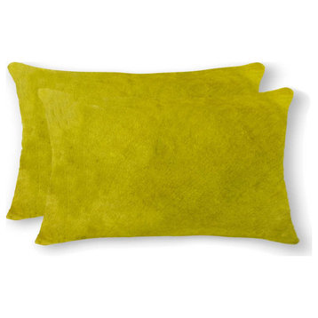 HomeRoots 12" x 20" x 5" Yellow, Cowhide Pillow 2-Pack