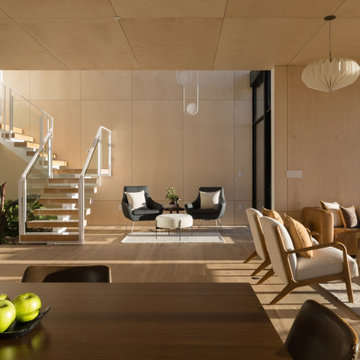 Open-plan with floating stair - Fold House Berkeley Hills new construction