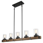 LALUZ - Retro Farmhouse Hanging Pendant 5-light - This light is a perfect blend of quality wood and iron giving the stylish deisgn and farmhouse ambience to make any place unique.