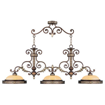 Livex Seville 3 Light 53" Island Light, Palacial Bronze-Gilded Accents