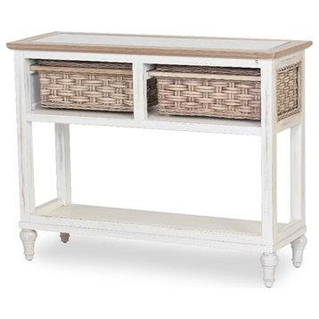 Sea Wind Florida Island Breeze Wood Console Table with 2 Baskets in White/Brown