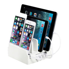 Cilo Charging Station With 4-Port USB, White Leatherette