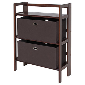 Torino 3-Piece Storage Shelf With 2 Foldable Fabric Baskets, Walnut/Chocolate