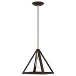 Livex Lighting - Pinnacle 1 Light Bronze With Antique Brass Accents Pendant - Influenced by the modern industrial style, this bronze one light mini pendant has a striking triangular shape. Both sleek and rustic, it's ideal for modern, contemporary or industrial style interiors.