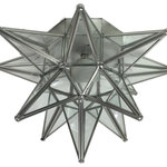 Quintana Roo - Moravian Star Ceiling Light, Flush Mount, Clear Glass, Silver Trim - You will love these beautiful and elegant Glass Moravian Star Ceiling Lights and the unique ambiance they create! They make an excellent focal point for any room. Clear glass provides the most light, Seedy glass a bit opaque, Frosted glass even more opaque, Antique glass a warm, golden glow.