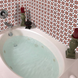 Moroccan Mosaic & Tile house - Ahfir Handmade Cement Tile, Brown/Red, Set of 12 - Wall And Floor Tile