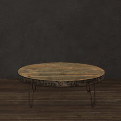 Oval Industrial Reclaimed Wood Coffee Table - Coffee Tables