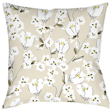 Laural Home Kathy Ireland Retro Floral Neutral Indoor Decorative Pillow, 18"x18"