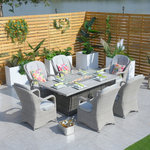 Abrihome - 7-Piece Patio Wicker Dining Sets with Aluminium Fire Pit Table - Details:
