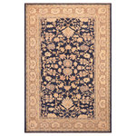 Bareens Designer Rugs - Shabby Chic Ziegler Ria Blue Tan Hand-Knotted Wool Rug - 6'4'' x 9'4'' - Enhance the ambiance of your home with this magnificent Persian-influenced Turkish hand-knotted rug made by skilled artisans capable of creating the most exceptional vegetable dyes and hand-spun wool. This exquisite handmade rug is a one-of-a-kind Peshawar Kafkaz, otherwise identified as Chobi, Chobi Peshawar, Oushak, or Ziegler rug. These handmade rugs are crafted in Pakistan utilizing superior-quality wool imported from Australia, New Zealand, and Korea in two types of weaves: the Persian weave and the Mori weave. This rug is meticulously crafted by hand using the finest natural vegetable dyes extracted from local plants. The artisans use a blend of hand-spun local and fine merino wool, resulting in a rug with a compelling texture, higher lanolin content, and longer staple. The artisans occasionally incorporate natural or artificial silk into the pile to enhance specific motifs. The finished product is an awe-inspiring execution of flawless design and an understated palette that exudes elegance.