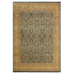 Bareens Designer Rugs - Antique Vegetable Dyed Tabriz Blue/Gold Wool Rug - 8'9'' x 11'10'' - Designed with mesmerizing intricacy and gorgeous color palette, this hand-knotted masterpiece demonstrates the beauty and electrifying thrill of Pak Persian art. These meticulously hand-knotted Pak-Persian rug is made with pure wool and features breathtaking traditional, transitional, and tribal designs in bold luxurious color pallets. Known for their intricate designs these rugs are a reproduction of Persian rugs, made in Pakistan with unique Mughal designs. Made by master weavers using the same Persian texture, design and dying technique, we wanted to produce the most significant manifestation of Persian art, life, and culture. This rug is most famous for its exceptional quality, incredible designs, patterns, and vibrant rich color. Pak-Persian rugs made with Persian weave with high knot counts, which enables the high intricacy and detail found in the patterns are also referred to as "State of art", each color adds a rich beautiful detail in the artwork of this rug. The design, color, and beautiful chromatic composition with a vibrant sheen with intricate designs, exude beauty, elegance, and quality make this rug a masterpiece of its own.
