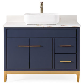 42" Tennant Brand Modern Style Navy Blue Beatrice Vessel Sink Bathroom Vanity