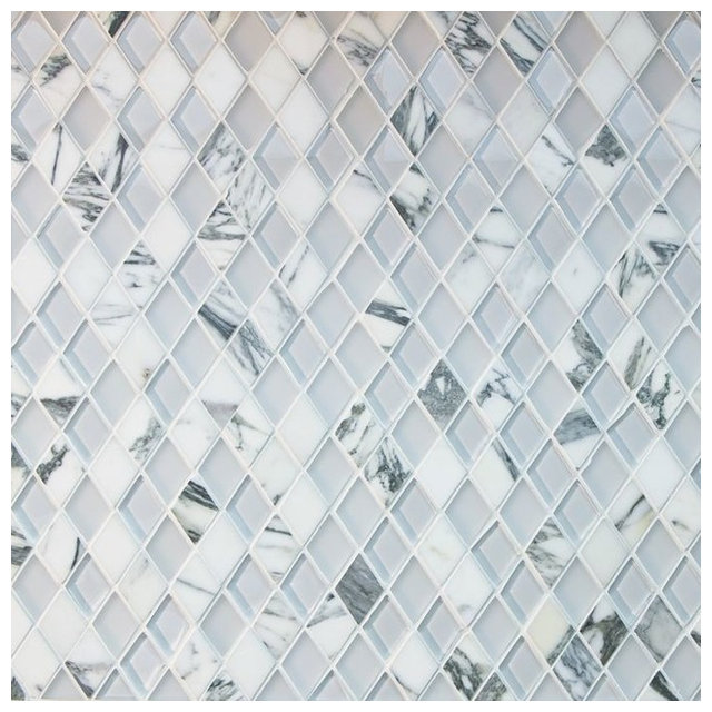 Frosted Diamond Gl Travertine Tile Contemporary Mosaic Frosted Diamond Gl Travertine Tile White And Gray 11 X11