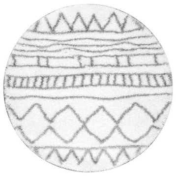 Soft and Plush Cloudy Shag Moroccan Geometric Drawings Rug, Gray, 5'3"