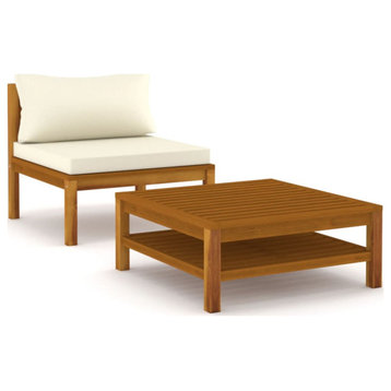 Vidaxl 2-Piece Patio Sofa Set With Cream White Cushions Acacia Wood