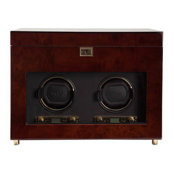 Savoy Double Watch Winder with Storage in Burlwood - Jewelry Boxes And Organizers