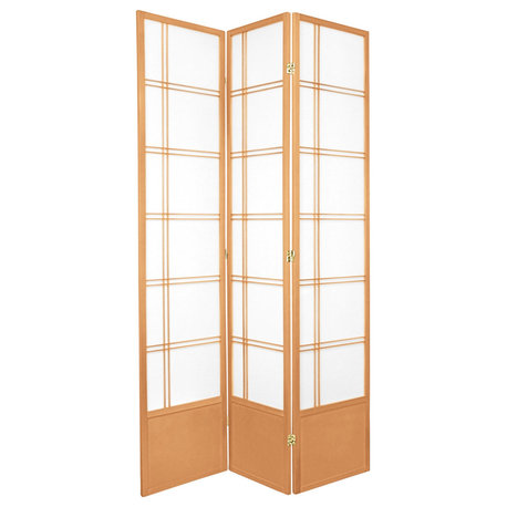 Shoji Style Room Divider with Spruce Wood Frame and Light-Filtering Screens, Natural/3 Panels