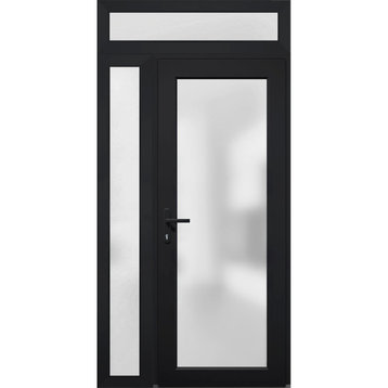 Front Exterior Prehung Door Frosted Glass / Manux 8102 Black / 44 x 94" Right In