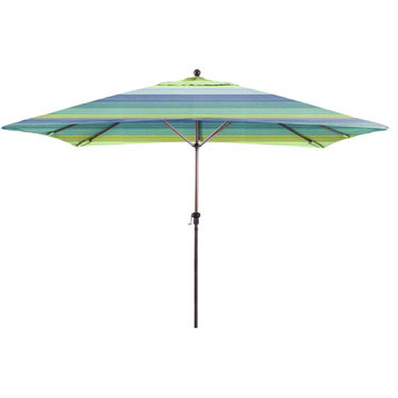 11'X8' Rectangular Aluminum Market Umbrella Bronze, Sunbrella, Seville Seaside