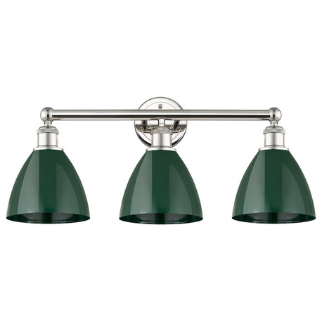 Plymouth Dome 3-Light 26" Bath Vanity Light, Polished Nickel Finish, Green Shade
