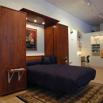 Bookcase bed with drop down end tables
