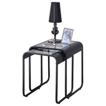 Furniture of America Shawton Glass Top 2-Piece Nesting Table Set in Black