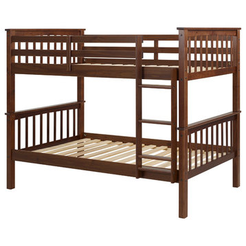 Solid Pine Wood Twin Over Twin Bunk Bed, Walnut