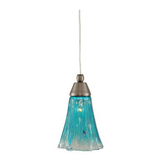 Cord Mini Pendant, Brushed Nickel, 5.5x5.5x8.5, 5.5" Teal Crystal Glass