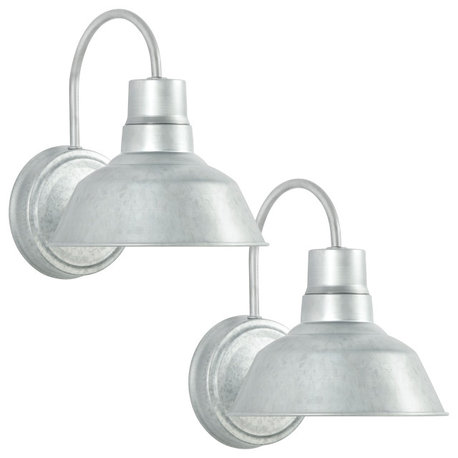 LED Wall Sconce Gooseneck Barn Light Fixture, Farmhouse Style, Wall Mount Light, Galvanized, 2-Pack