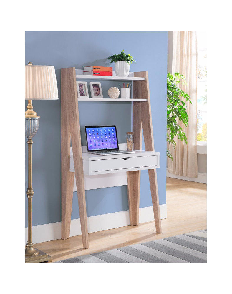 Benzara BM148919 Huge Computer Desk With Drawer, Light Brown and White ...