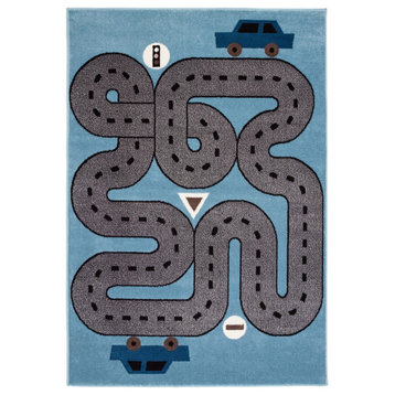 5' x 7' Blue Imaginative Racetrack Area Rug