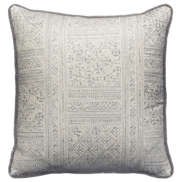 Gray Batik Cushion with Velvet Piping | Andrew Martin Ostuni