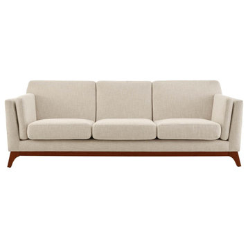 Chance Mid-Century Upholstered Fabric Sofa - Beige | Sleek Design Plush Foam Pa