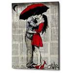 Epic Graffiti - Epic Graffiti "Red Rainy Love" by Loui Jover, Giclee Canvas Wall Art, 12"x18" - "Red Rainy Love" by Loui Jover. Australian artist, Loui Jover, has been making art since childhood and never stopped. His series of ink on vintage book pages has been his go-to; which creates depth and offers a back story for each of his subjects. A perfect addition for any home that needs a chic conversational piece.