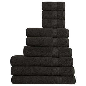 A1HC Bath Towel Set, 100% Ring Spun Cotton, Ultra Soft, Black Onyx, 9 Piece Towel Set