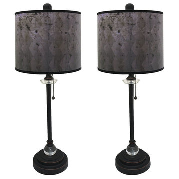 28" Crystal Lamp With Black Snakeskin Diamond Shade, Oil Rubbed Bronze, Set of 2