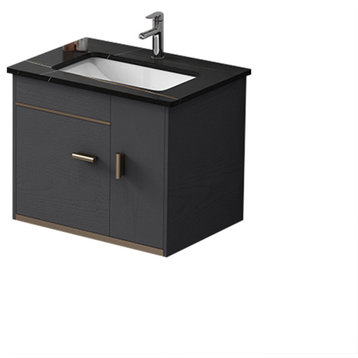 24" Floating Wood Bathroom Vanity Set with Black Sintered Stone Top