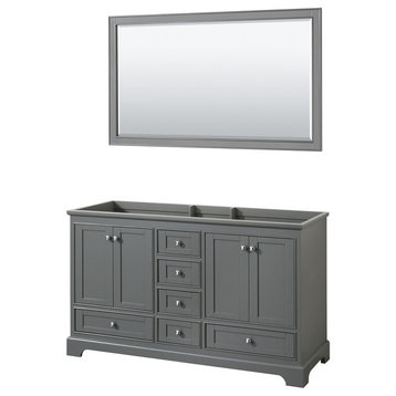 Deborah 60" Dark Gray Double Vanity, No Countertop, No Sinks, 58" Mirror