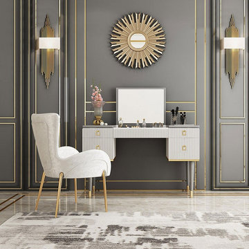 $1,105.99 Modern Luxurious Design 4-Drawer Makeup Vanity Table with Flip Top Mir