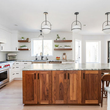 White Kitchen Remodel with Walnut Island in Madison, WI