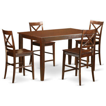 Duqu5H-Mah-W, 5-Piece Counter Height Pub Set, Small Table and 4 Chairs