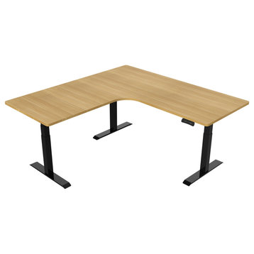 73" L-Shaped Sit/Stand Adjustable Desk With Triple Motor System, Natural/Black