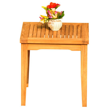 20.75" Outdoor Teak Stool, Square Side Table, End Table
