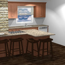 counter and cabets on wall with dishwasher